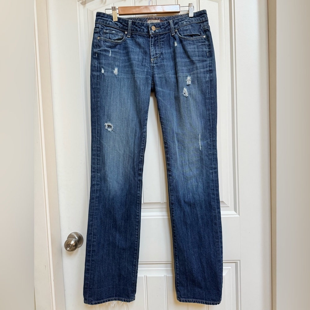 PAIGE Jimmy Jimmy Slim Boyfriend Jeans in Medium Wash Distressed. Size 28 x 34